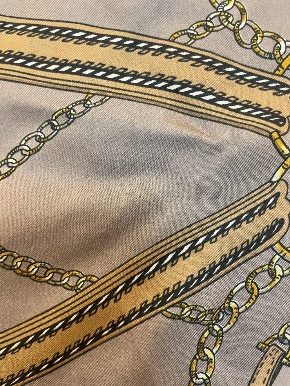 Vintage Equestrian Chain Print Silk Scarf (30" x 30") – Hand Rolled Edges - Picture 8 of 9